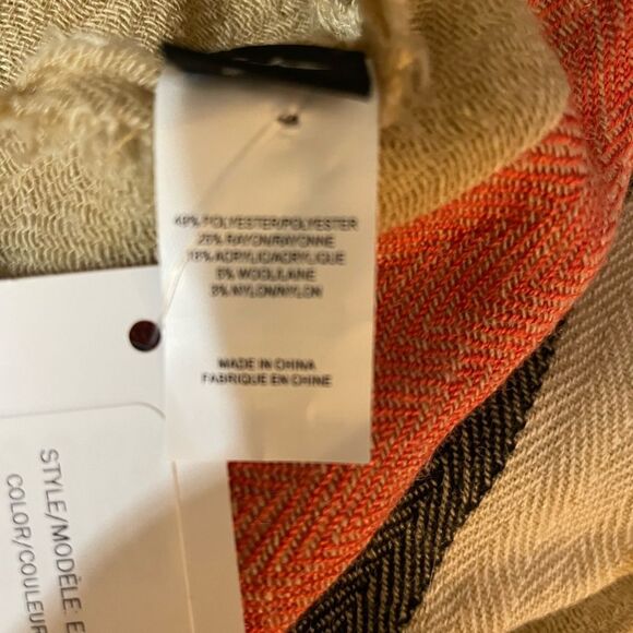 Echo New York Scarf Wrap NWT  brown with coral, dark brown, and cream stripes - Picture 3 of 4